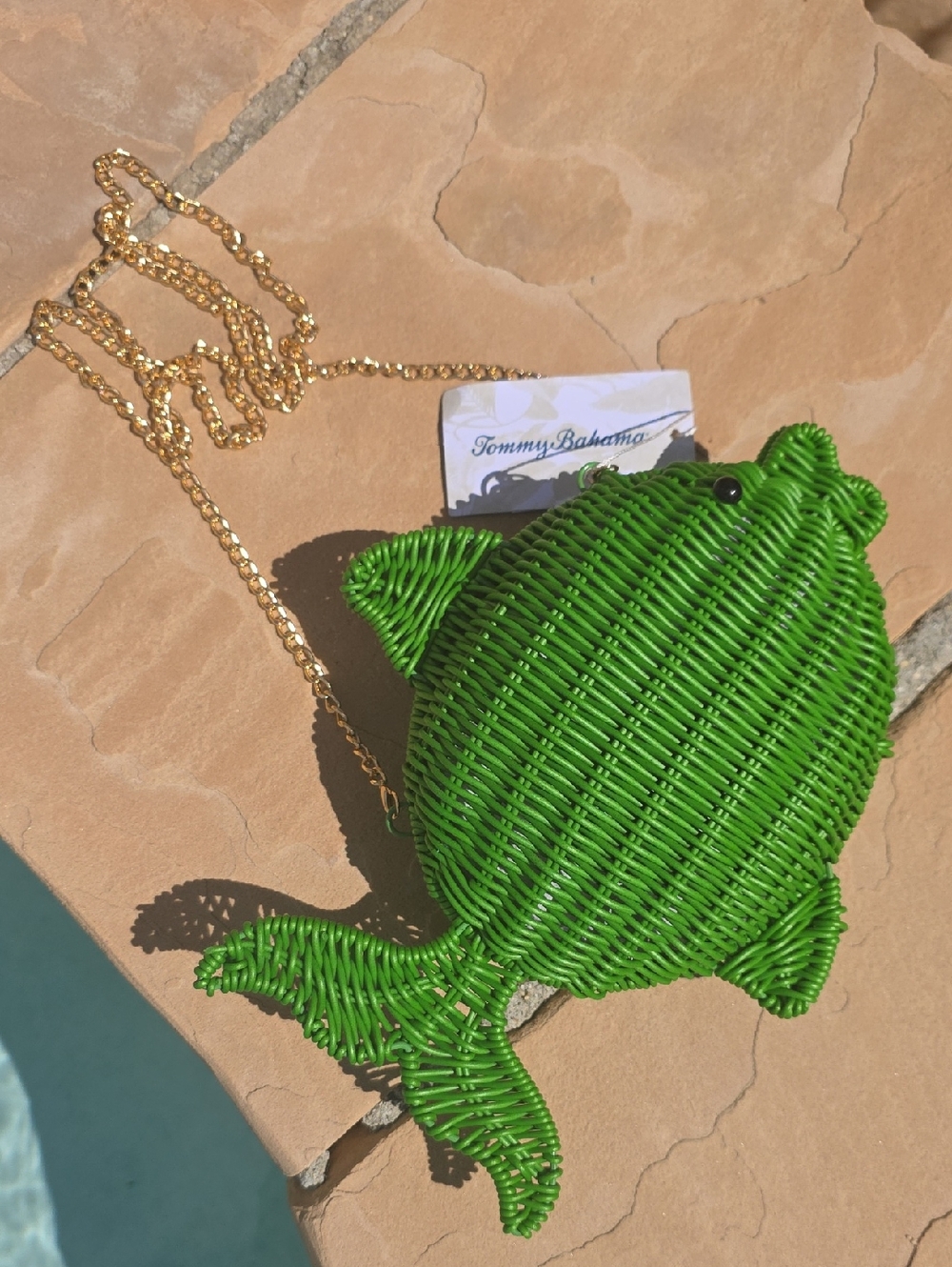 Tommy Bahama Bright Green Wicker Fish Crossbody with Gold Chain